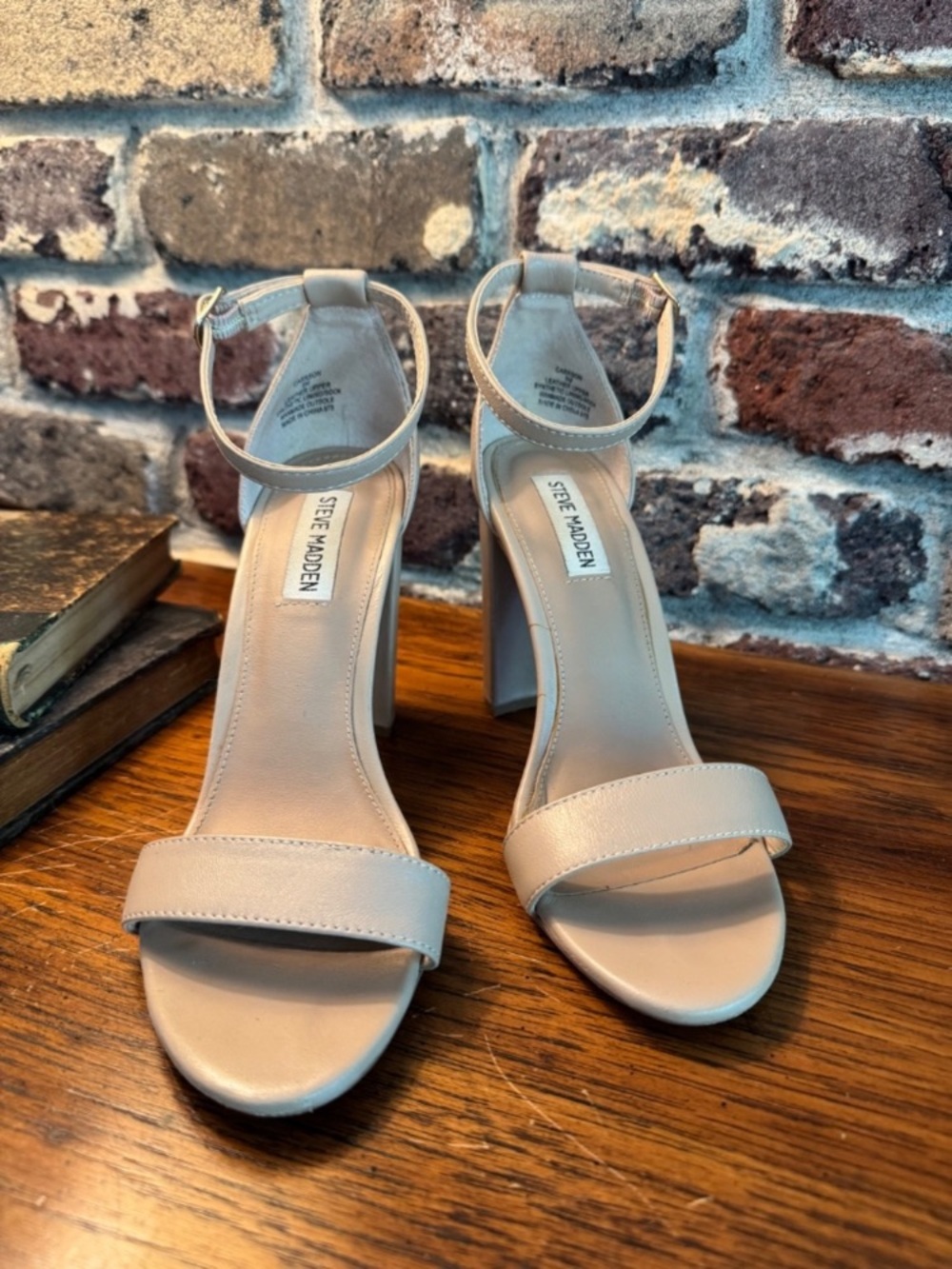 Steve Madden Neutral Beige Block Heel Ankle-Strap Sandals